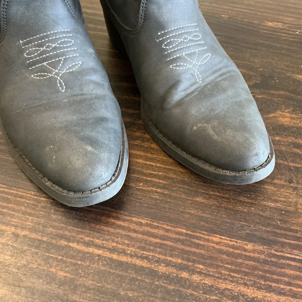 Deer Stags Ranch Kids Black Western Cowboy Boots Size 4‎ Pull On Contrast Stitch